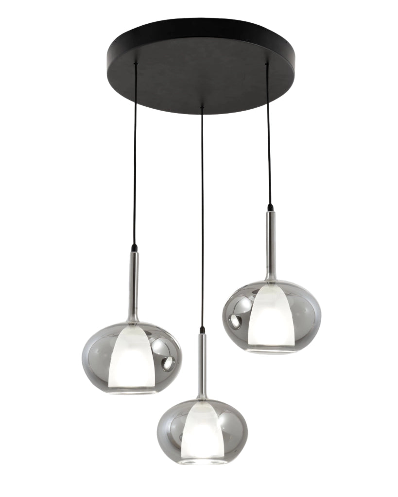 Lampada a Sospensione Edolo Ø450mm in metallo e vetro borosilicato Fumé, 3x E27 40W, IP20, Classe 1 - Design Moderno per Interni