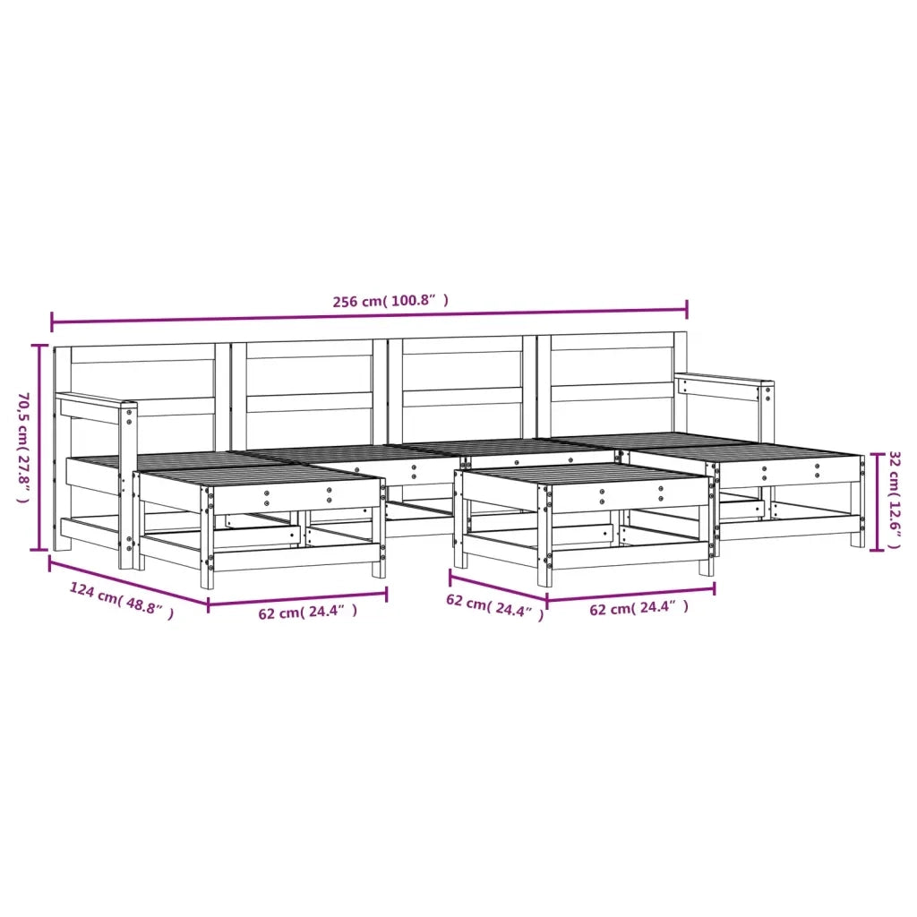 Set Salotto da Giardino 7 pz Bianco in Legno Massello di Pino