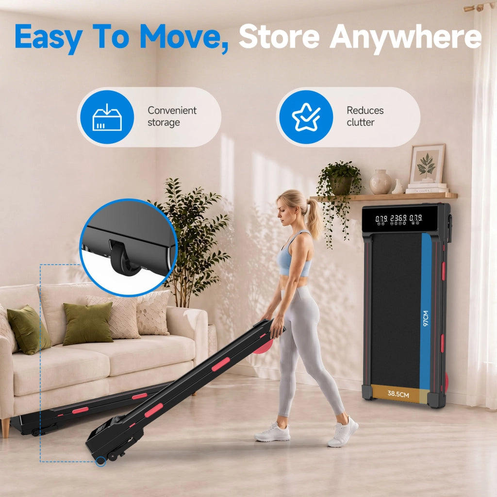 Tapis Roulant Salvaspazio con Pendenza Automatica 15%, Walking Pad da Scrivania Motore Senza Spazzole Silenzioso 2,5CV, 150kg, Telecomando e APP