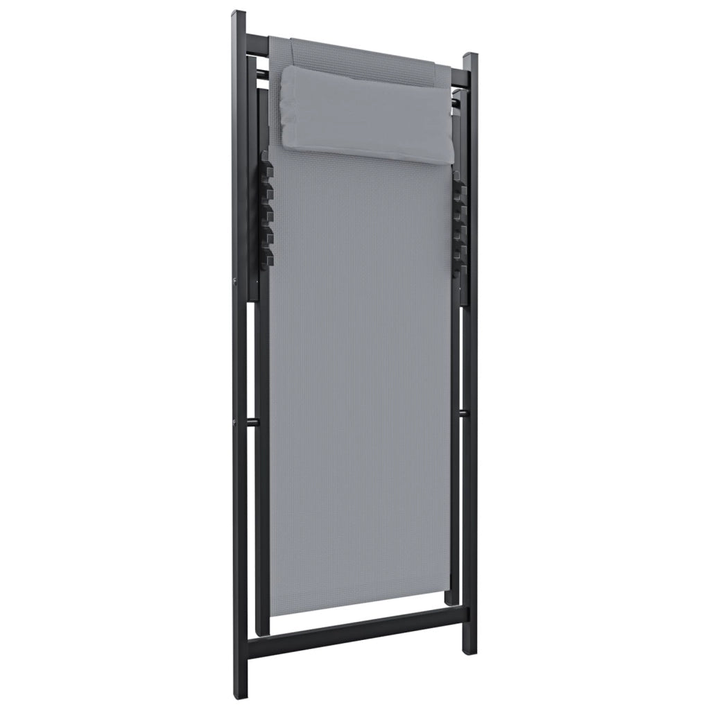 Sedia Sdraio Leggera Da Giardino Schienale Regolabile 5 Posizioni Pieghevole Ergonomica Con Cuscino Traspirante Struttura Nera In Alluminio Da Esterno Piscina Mare Portata Massima 160 Kg (Grigio)