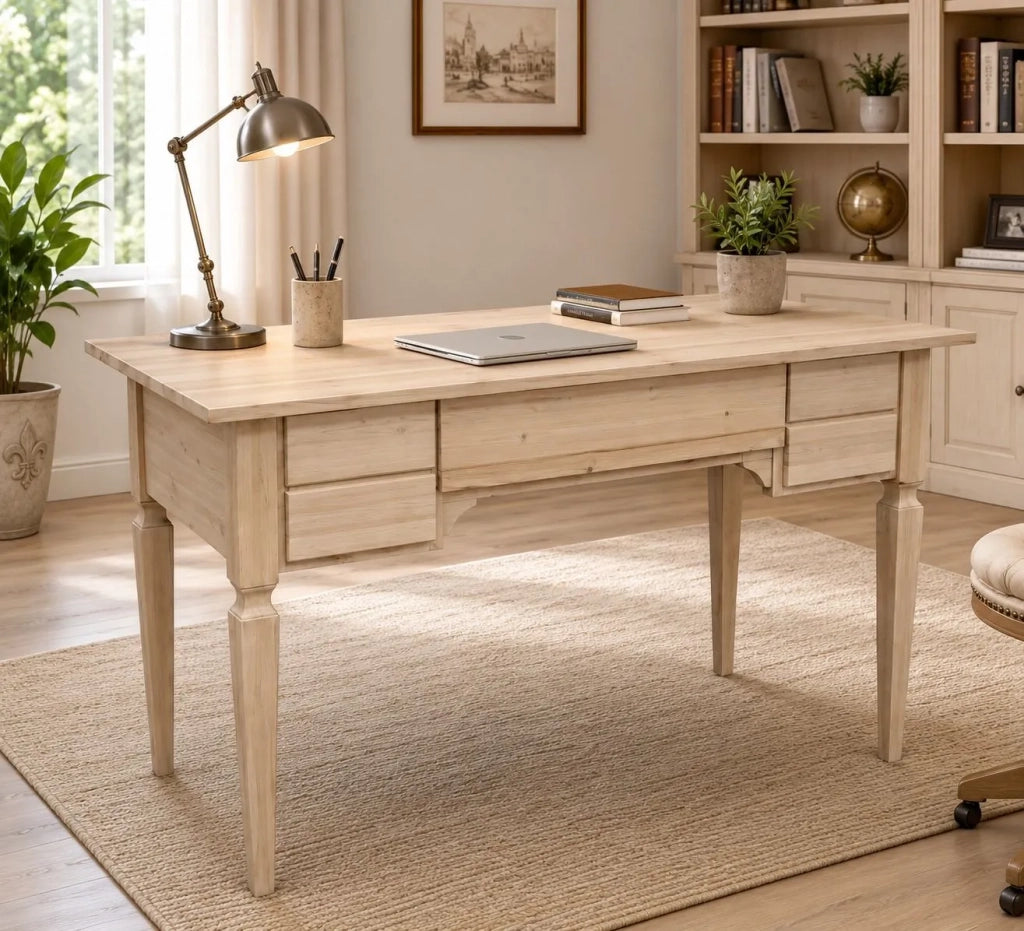 Scrivania 5 cassetti in legno massello grezzo l.120 p.57 h.80 (5014) - Mobili 2G