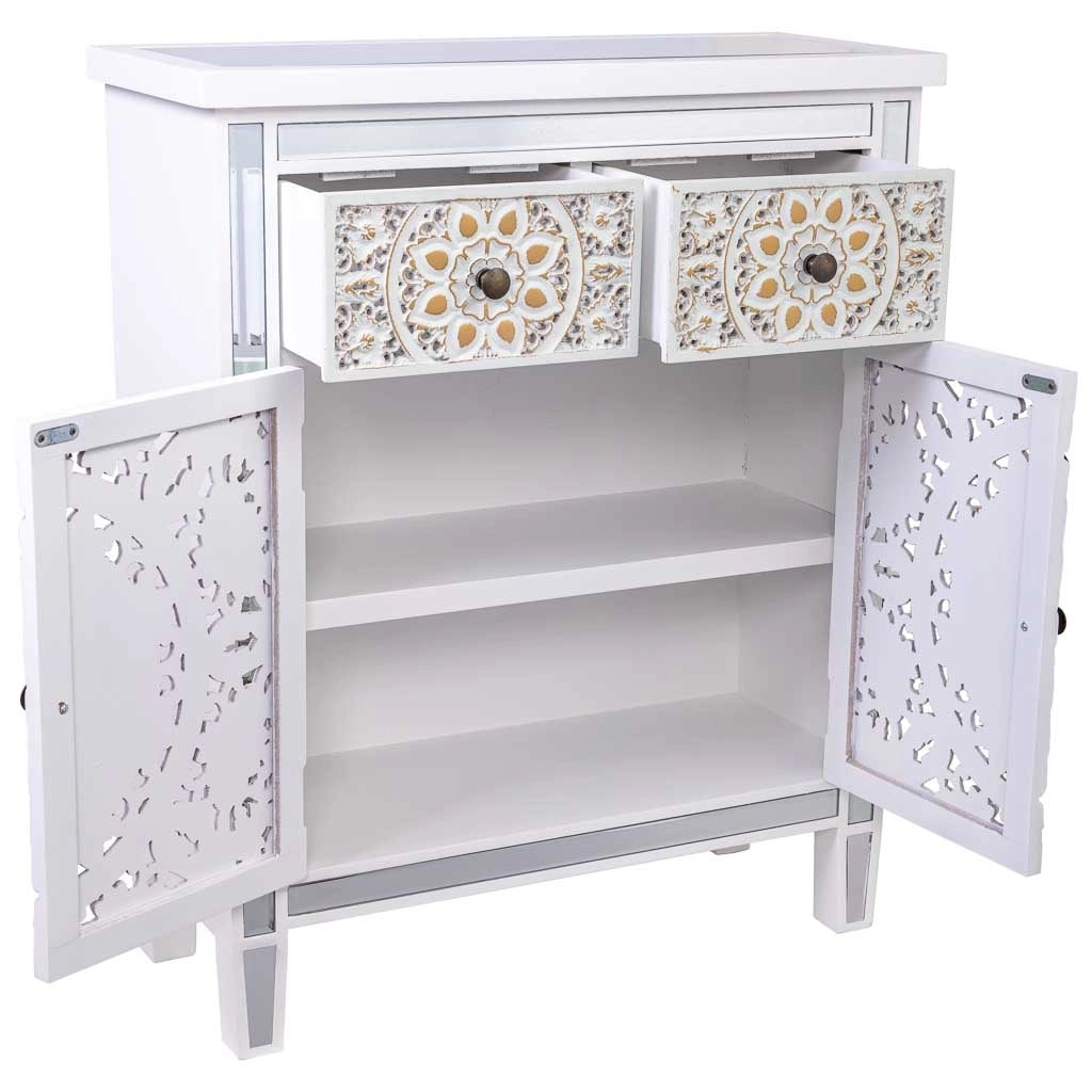 Credenza in legno e vetro con 2 cassetti e 2 porte 68,5x27,5x82