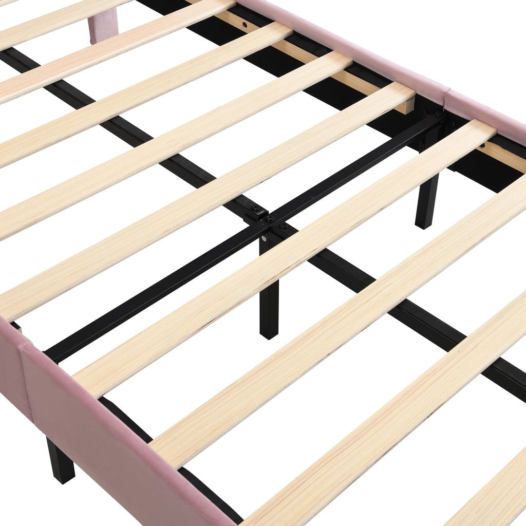 Letto singolo imbottito ULEVR 90x200 cm con testiera in velluto e panca coordinata, rosa