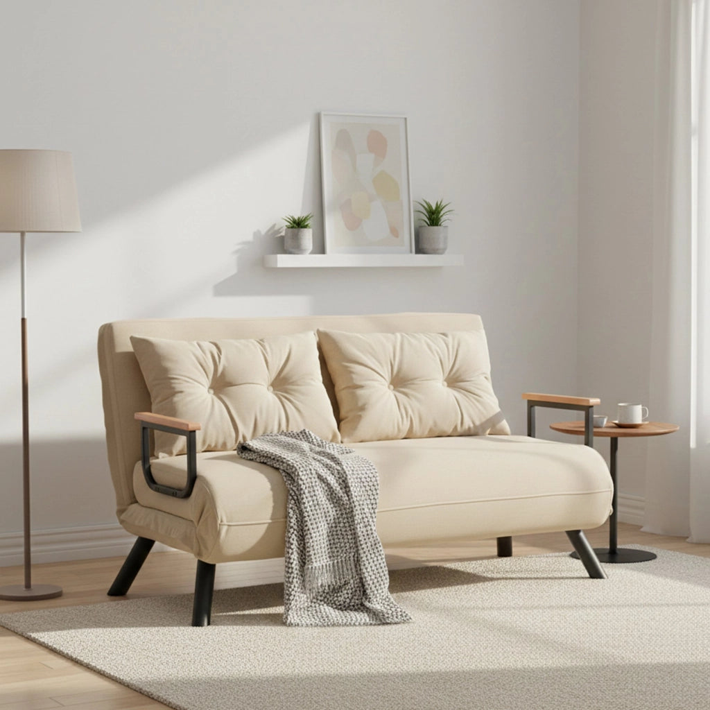 Calvin, Divano Letto 2 Posti Contenitore, 133x78 cm Beige