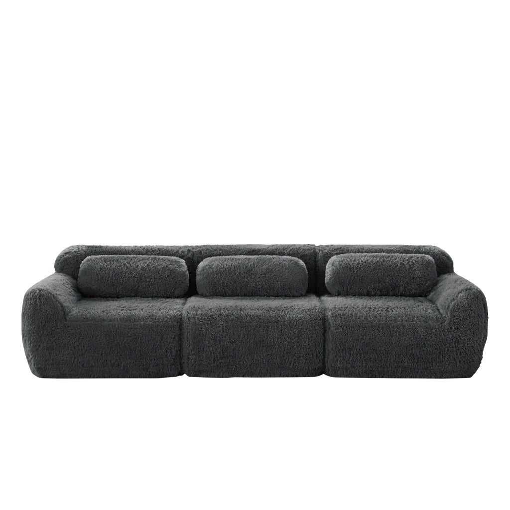 Divano Modulare a 3 Posti con Supporto Ergonomico e Base Antiscivolo; in Peluche; Grigio
