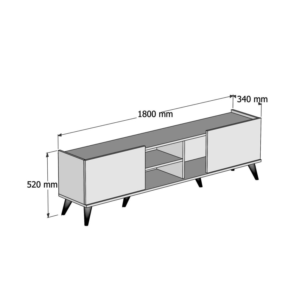 Paine, Mobile Porta tv 2 Ripiani, 180x34x52h cm Marrone Noce