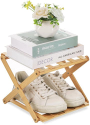 Racchetta per Scarpe in Bambù 2 Strati - Opaca - Ripiegabile in Legno - Compatta - Sottile - Custodia per Scarpe - 30 x 20 x 26 cm