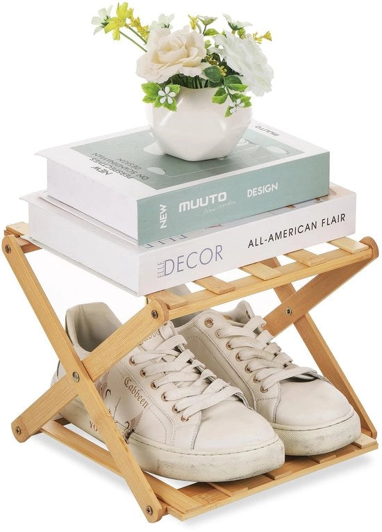 Racchetta per Scarpe in Bambù 2 Strati - Opaca - Ripiegabile in Legno - Compatta - Sottile - Custodia per Scarpe - 30 x 20 x 26 cm