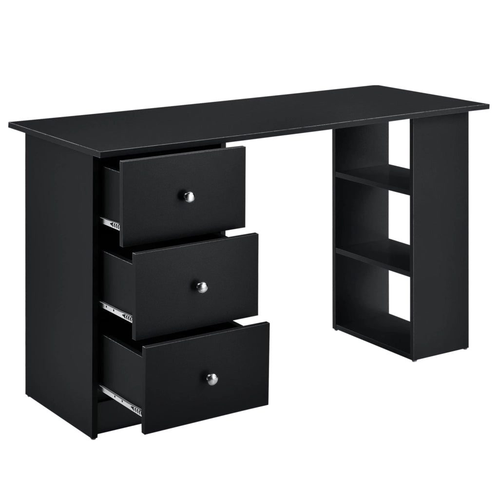 Scrivania/postazione di lavoro per computer con 3 cassetti legno rivestito in melaminico 120 cm nero 03_0004713