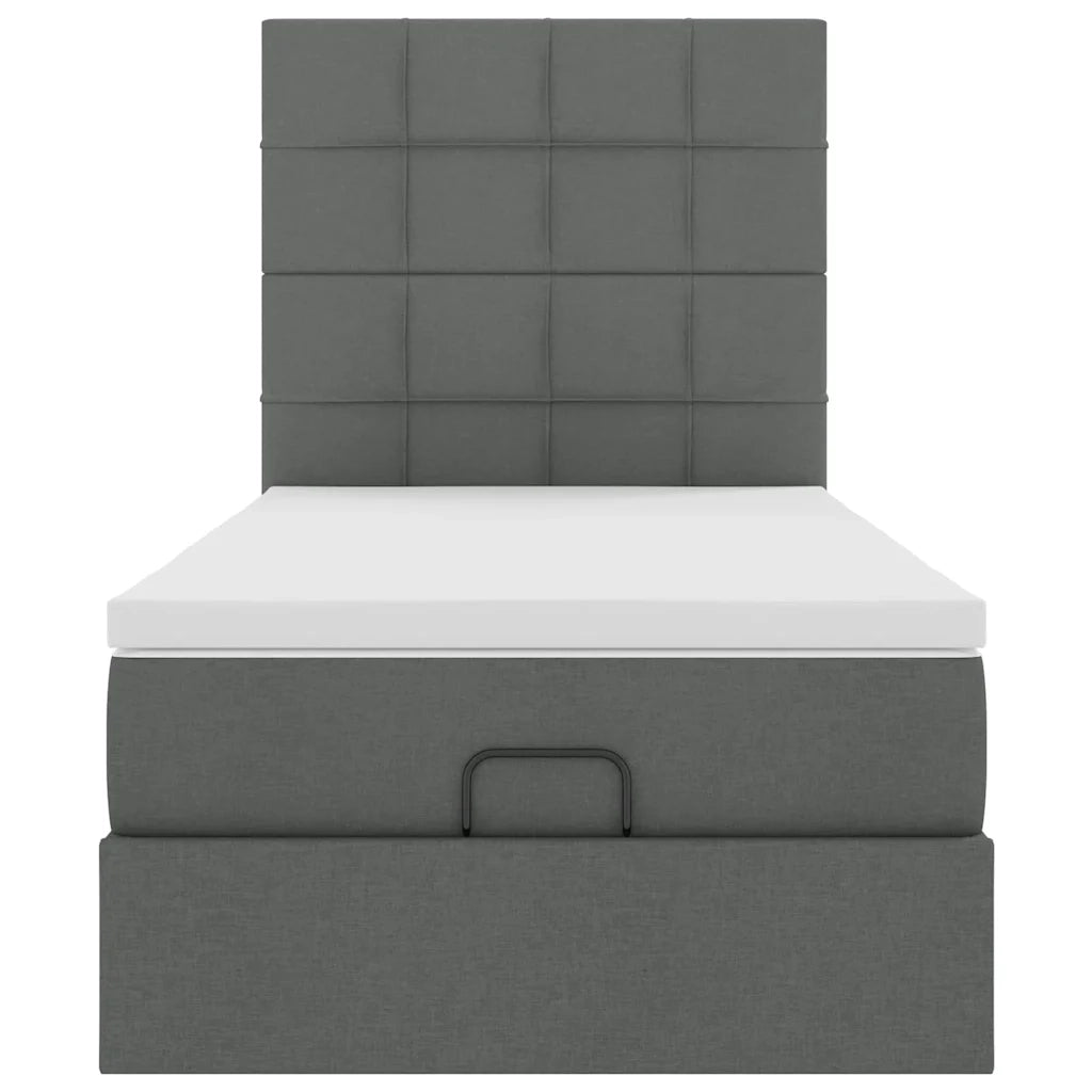 Pouf Letto con Materasso Grigio Scuro 90x200 cm in Tessuto
