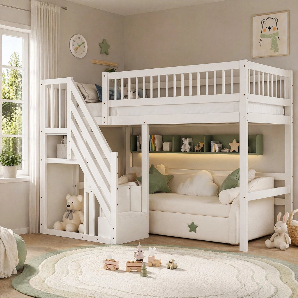 LETTO singolo 90x200 cm con scala contenitore, bianco