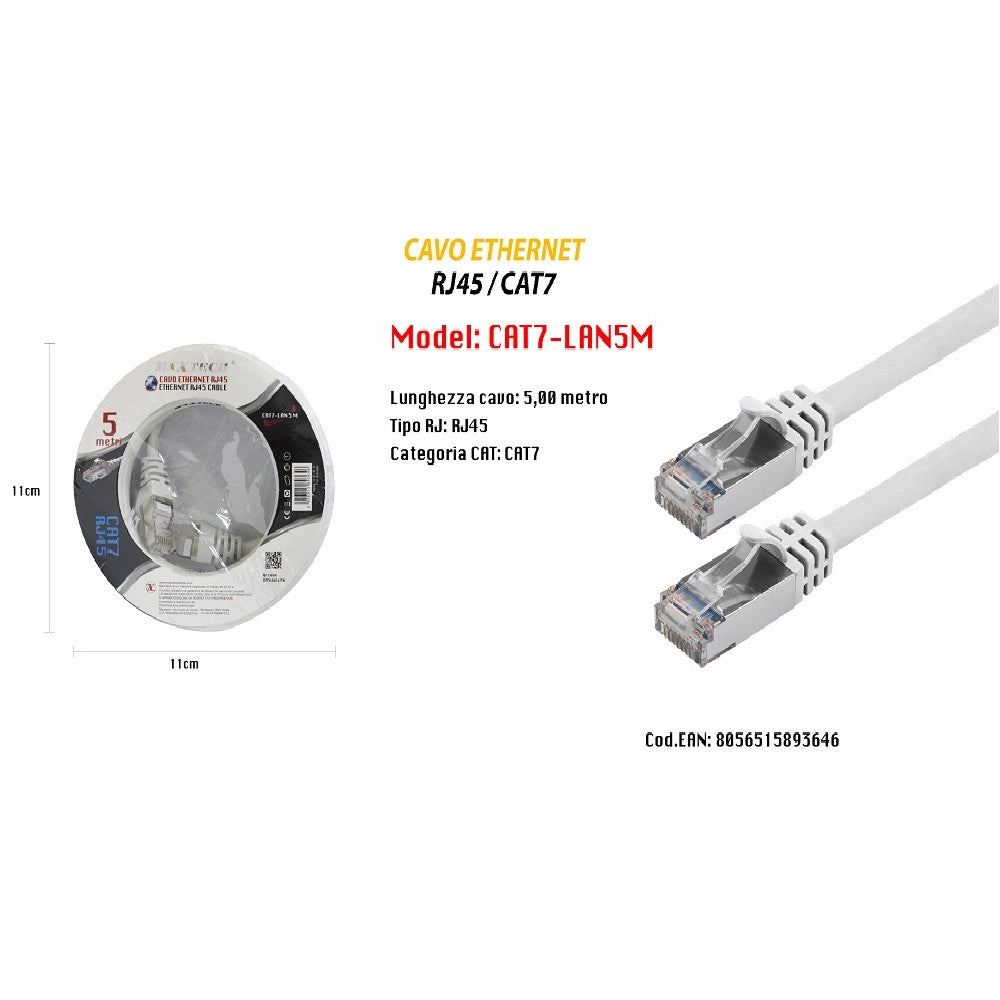 Trade Shop - Cavo Ethernet Lan 5 Mt Cat7 Rj45 Rete Per Router Pc Portatile Maxtech Cat7-lan5m -