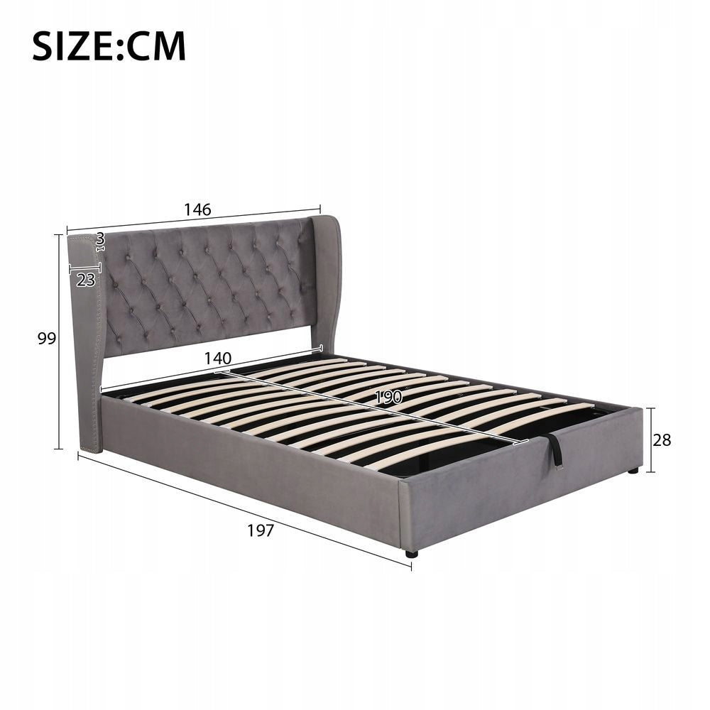Letto singolo 140x190cm - Xylo - Velluto idraulico grigio