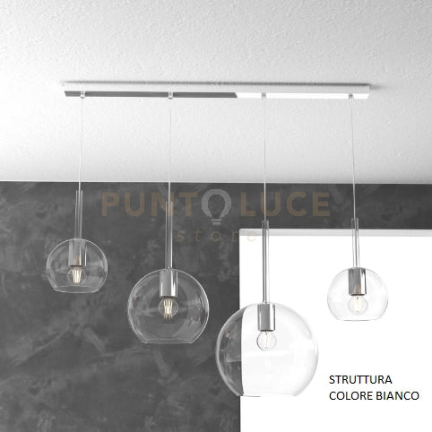 SOSP. BIANCO RETTANGOLARE 4 LUCI VETRI (1 GRANDE+1 MEDIO+2 PICCOLO) TUTTI TRASPARENTI 1155BI-S4 RMIX-TR