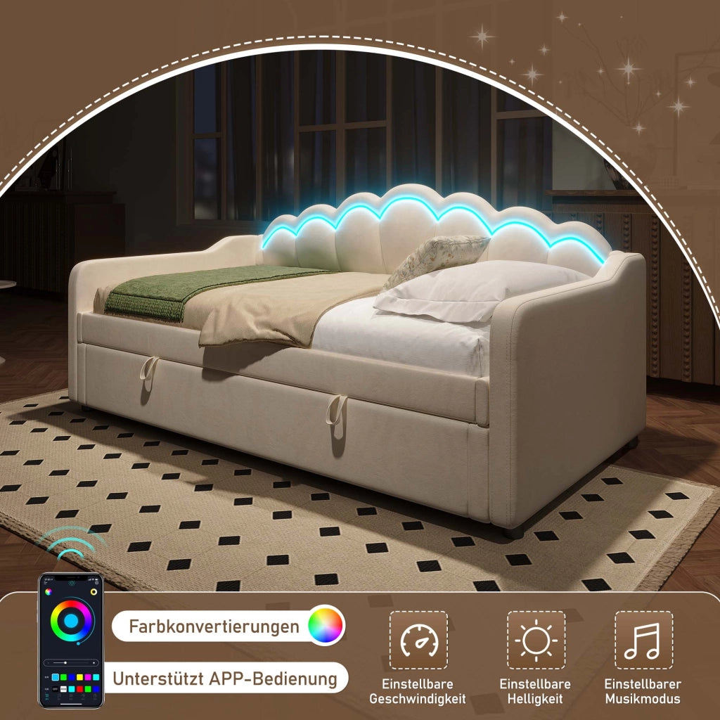 LETTO Divano letto idraulico con contenitore 90x200 cm velluto beige
