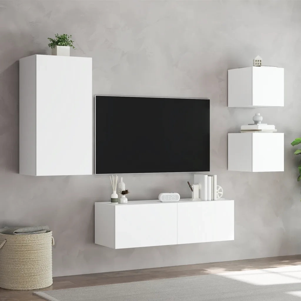 Mobili TV a Muro 4pz con Luci LED Bianchi 3216881
