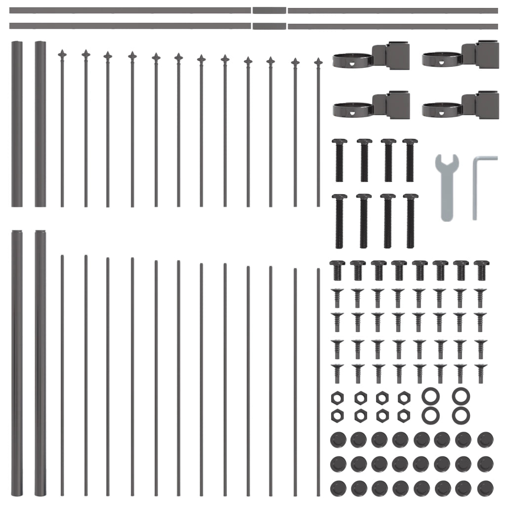 Recinzione da Giardino con Arco Grigia 11,9x1,5 m in Acciaio -