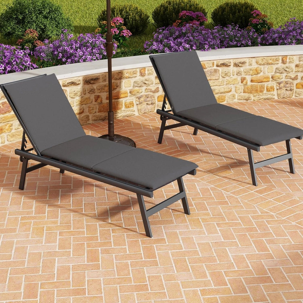 Cuscino per lettino con fissaggio a pressione, cuscino per chaise longue, imbottitura morbida, materasso per lettino, 182 x 59 x 4,5 cm (grigio, set di 2)