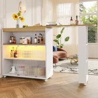Moderno tavolo bar estensibile e mobile, con LED,grande spazio di stoccaggio, adatto a cucine, ristoranti e bistrot,138-204×39×105 cm, Bianco