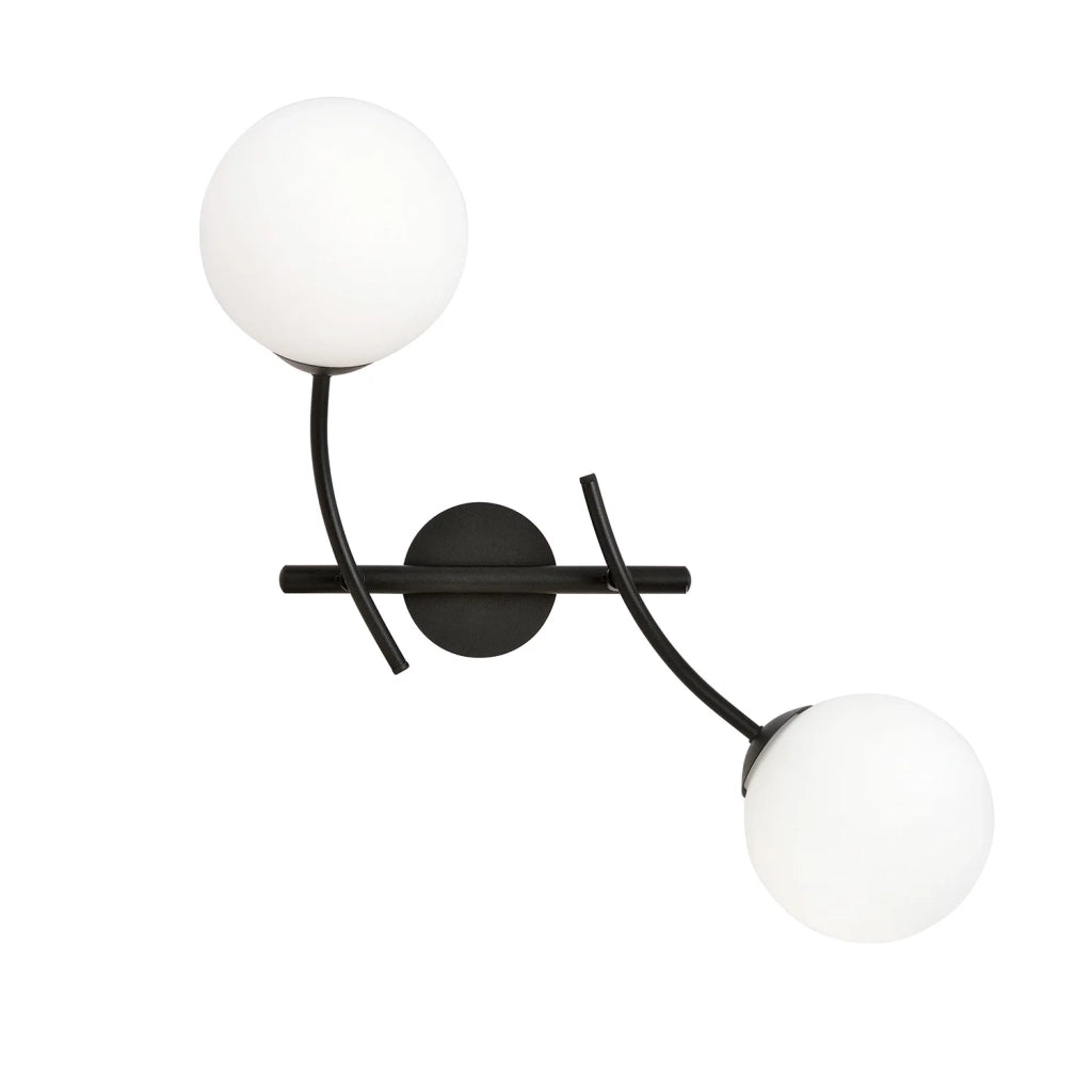 Applique Moderna 2 Luci Oceano In Acciaio Nero Bracci Regolabili E Vetro Opalino
