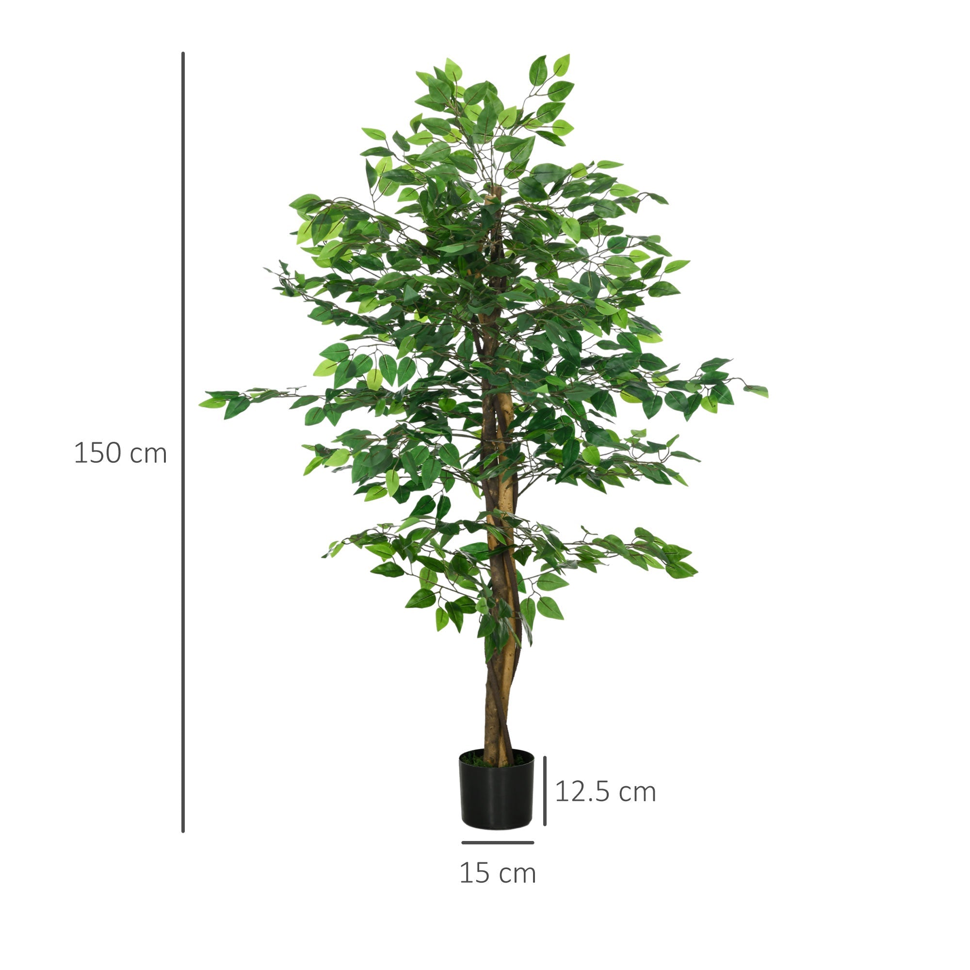 Pianta Artificiale di Ficus da Interno e Esterno H150 cm con Vaso Verde