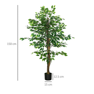 Pianta Artificiale di Ficus da Interno e Esterno H150 cm con Vaso Verde
