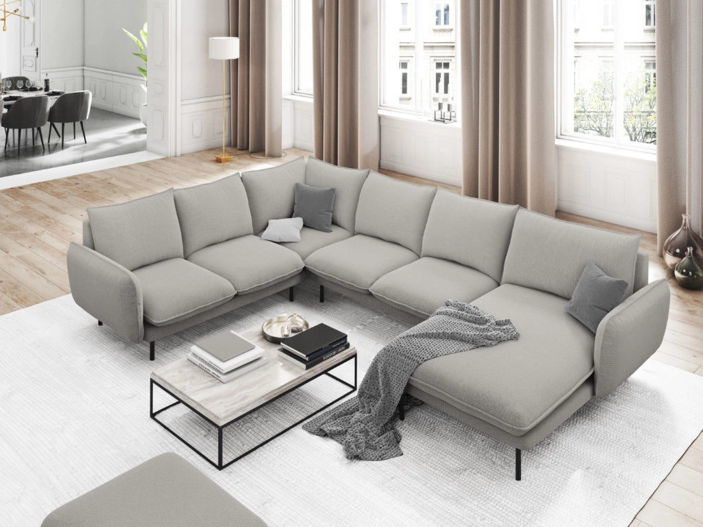 Cosmopolitan Design - Divano panoramico sinistro "Vienna" 7 posti in tessuto strutturato grigio chiaro 