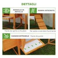 Pollaio da Giardino per 1-2 Galline con Area per Cova, Casetta e Spazio Aperto, in Legno e Metallo, 179x67x115 cm