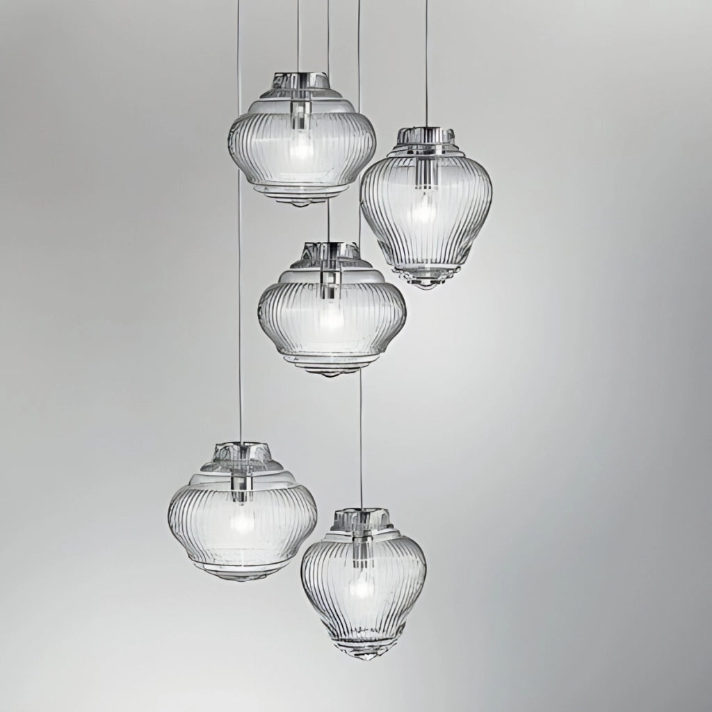 Bonnie Lampada a sospensione in vetro soffiato fumè con lavorazione a rilievo rigadin, struttura in metallo grigio, altezza regolabile 313 cm