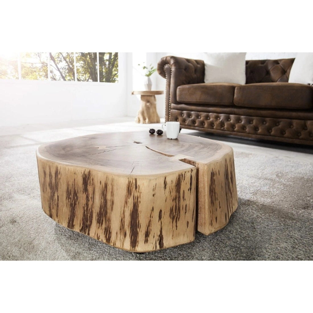 Tavolino basso NOMA rotondo 60 cm in legno massiccio di acacia – Tavolino basso design con piede in metallo discreto