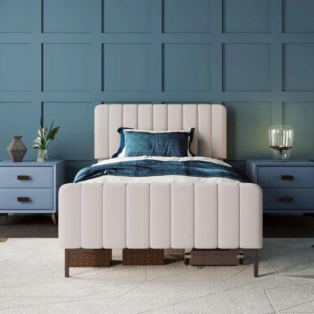 Letto imbottito 90x200 cm con testiera regolabile e rete in legno