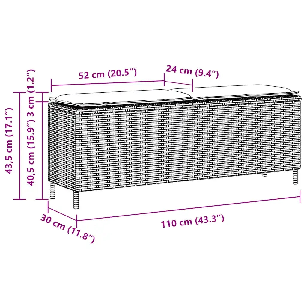 Panca da Giardino con Cuscino 110x30x40,5 cm in Polyrattan