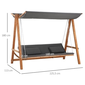 ALTALENA DA GIARDINO 3 POSTI CON LETTO 225,5x113x180 cm GRIGIO LEGNO MASSELLO