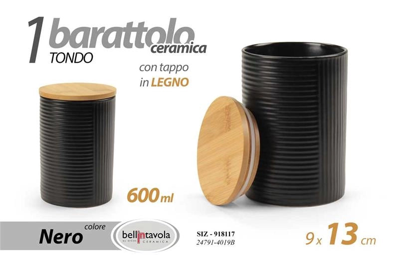 BARATTOLO IN CERAMICA TONDO NERO 600ML 9 X 13 CM