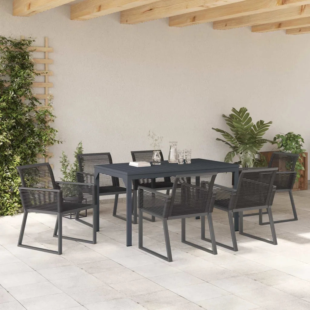 Set da Pranzo per Giardino 7 pcs Nero polyrattan