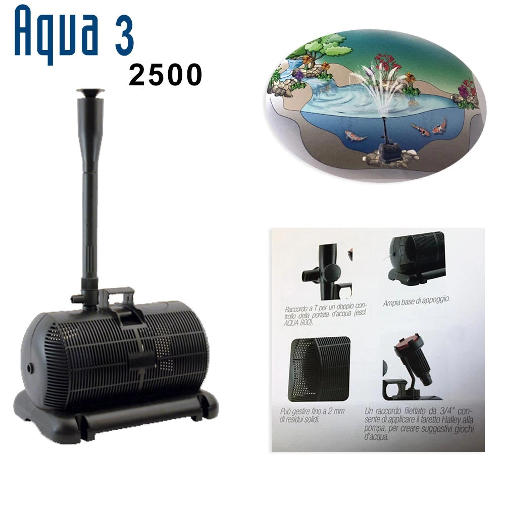 Sicce pompa per laghetto e fontane aqua 3 2500 litri/h bassa manutenzione