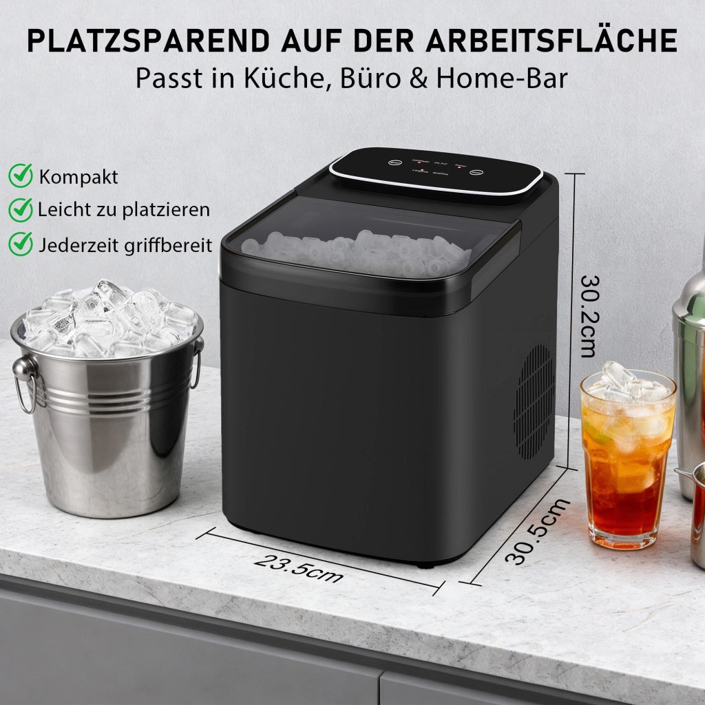ZMH Macchina per il ghiaccio nero capacità 1.3L 9 cubetti di ghiaccio in 6 minuti 14 kg/24 ore silenzioso per cucina