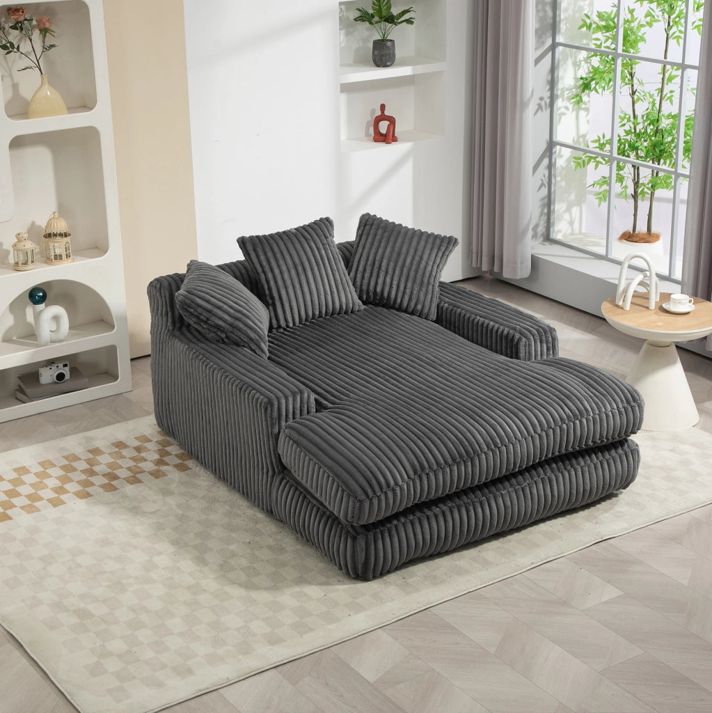 Chaise longue 125x155x63 cm con 3 cuscini; senza montaggio in velluto a coste grigio scuro