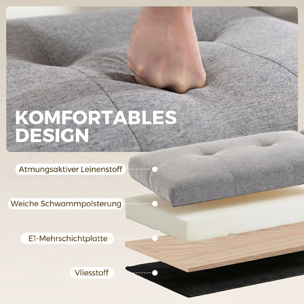 Letto Panca con Contenitore e Seduta Imbottita ¨C Zephmum ¨C Grigio Tessuto 117x50x44 cm