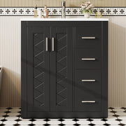 Mobile sottolavabo con lavabo in ceramica 2 ante e 3 cassetti per bagno in MDF e ceramica nero 76 × 46,5 × 85,5 cm