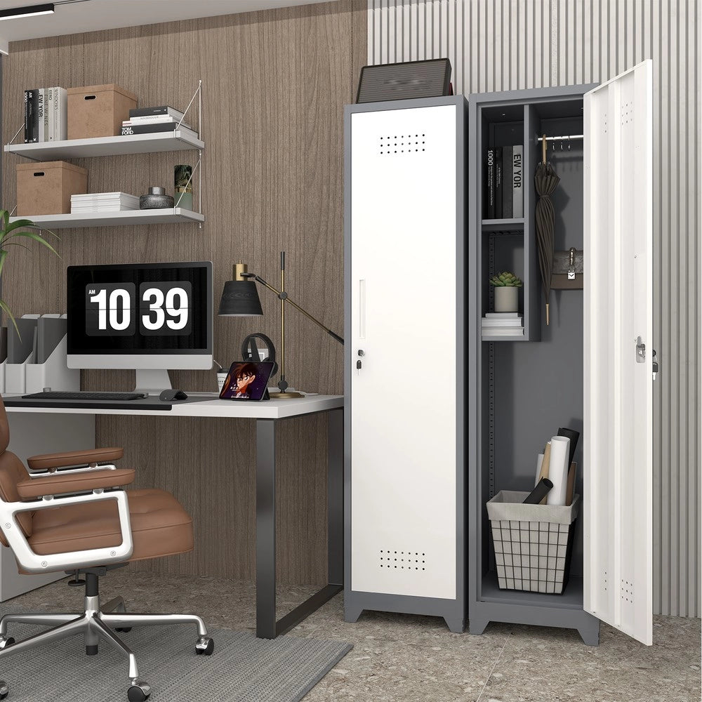Armadio di pulizia e stoccaggio metallico sottile - Zephmum - Con porta a blocco, ripiani e barra appendiabiti, organizzatore alto 65 pollici per cucina, dispensa, ufficio, negozio e garage