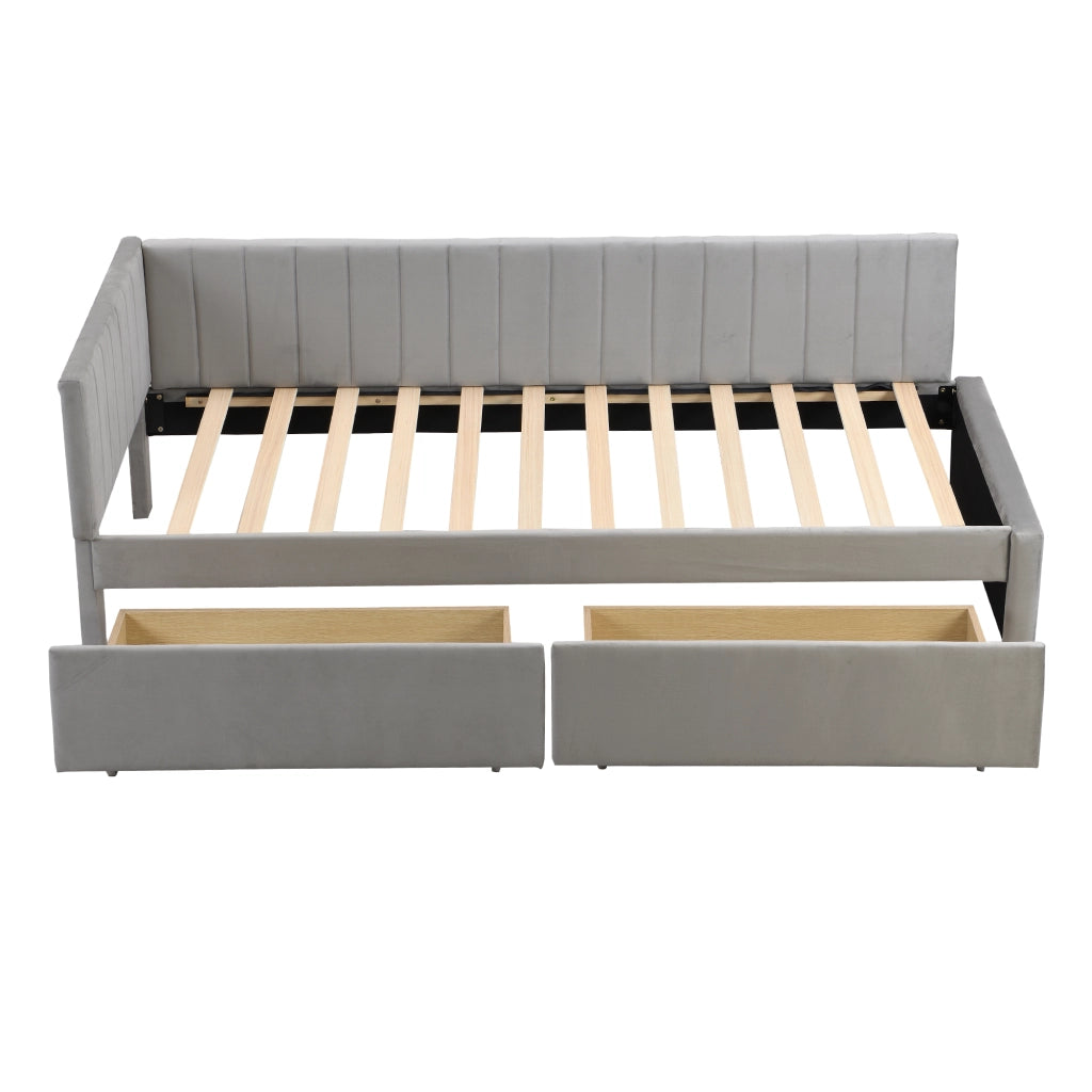 OKWISH Letto Divano Singolo, 2 Cassetti e Schienale Reversibile, 90 x 200 cm, senza Materasso, Grigio