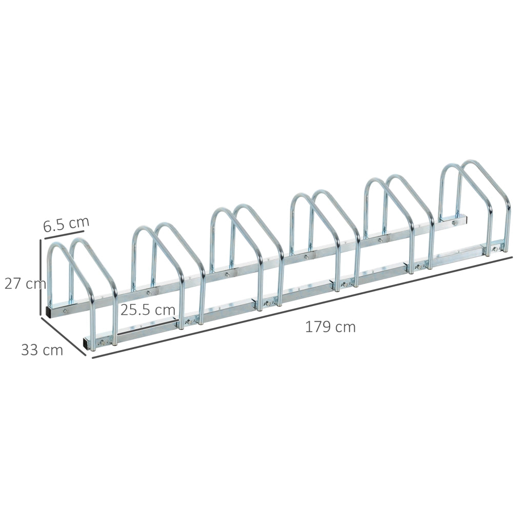Portabiciclette Parcheggio 6 Biciclette in Acciaio ¨C zephmum ¨C 179x33x27 cm, Argento