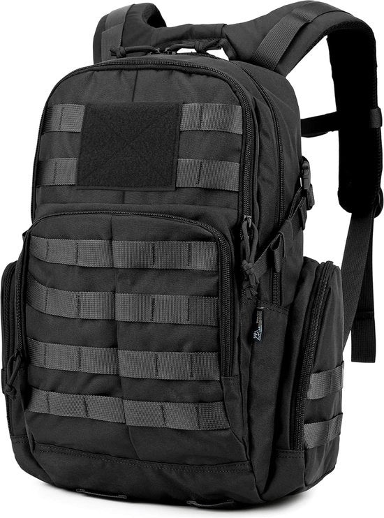 Zaino Militare - 25 Litri - Multifunzionale - Stile - Zaino - Adattabile - Forte - Zaino da Sella - Escursione - Campeggio - Tasca per Laptop - Borsa Scuola - Uomo Donna Bambino Unisex - Campeggio - Borsa - Avventura - Escursione - Scuola - Nero