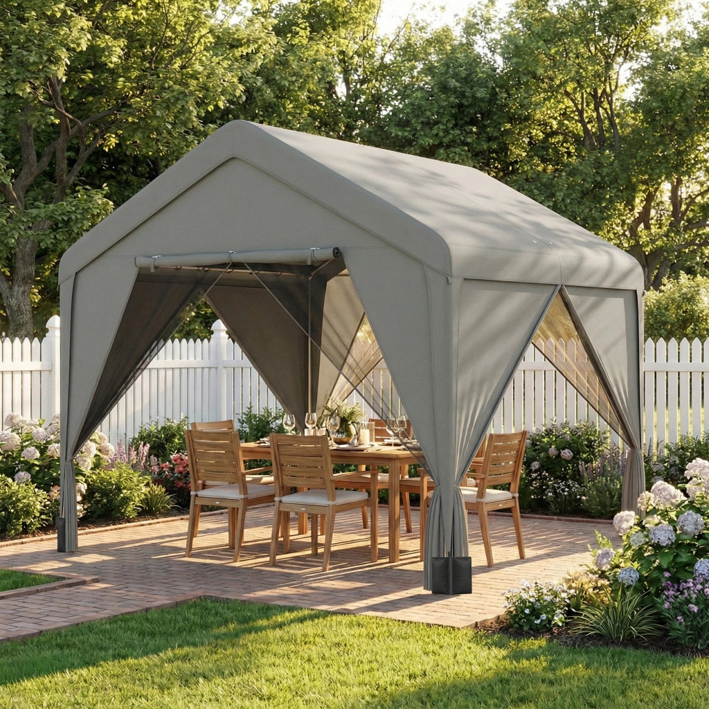 Gazebo da giardino ¨C zephmum ¨C 3x3m grigio acciaio galvanizzato