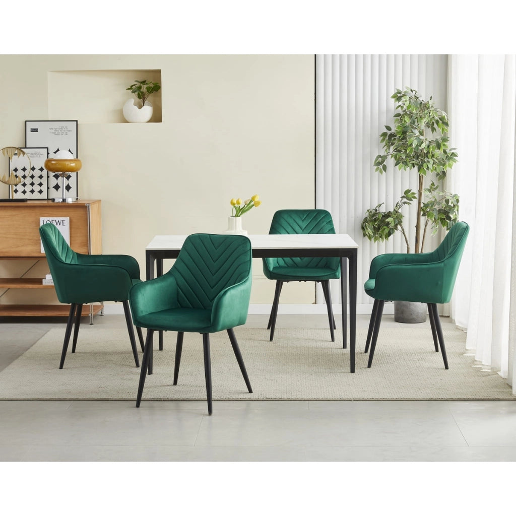 Sedia Nana in Velluto Verde Smeraldo con Gambe Nere