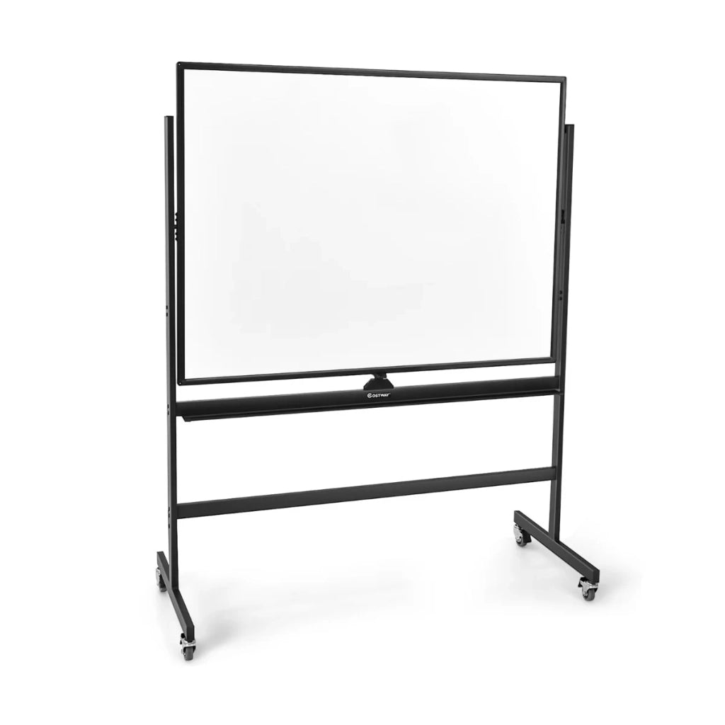Lavagna magnetica mobile reversibile 90 x 120 cm con altezza regolabile e 4 ruote per ufficio moderno acciaio bianco 20_0017619