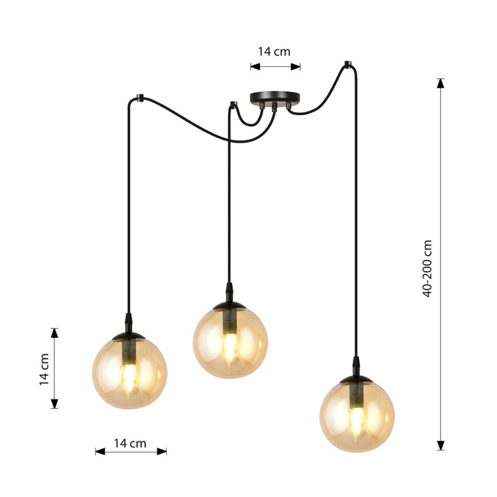 Lampada a sospensione GIGI con tre diffusori in vetro ambrato