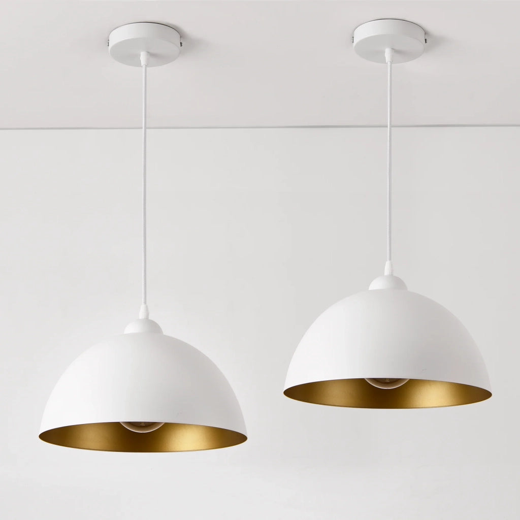 Set di 2 lampade a sospensione per illuminazione interna altezza regolabile metallo diametro 30 cm bianco e oro 03_0005760
