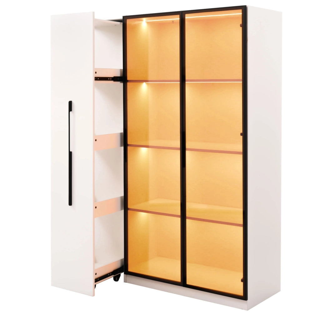 Vetrina LED con anta in vetro e vano laterale estraibile 110;5x35x160 cm; bianco